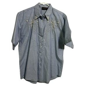 Thums Up Womans Pearl Short‎ Sleeve Button Down Cotton Shirt Vintage Size Small